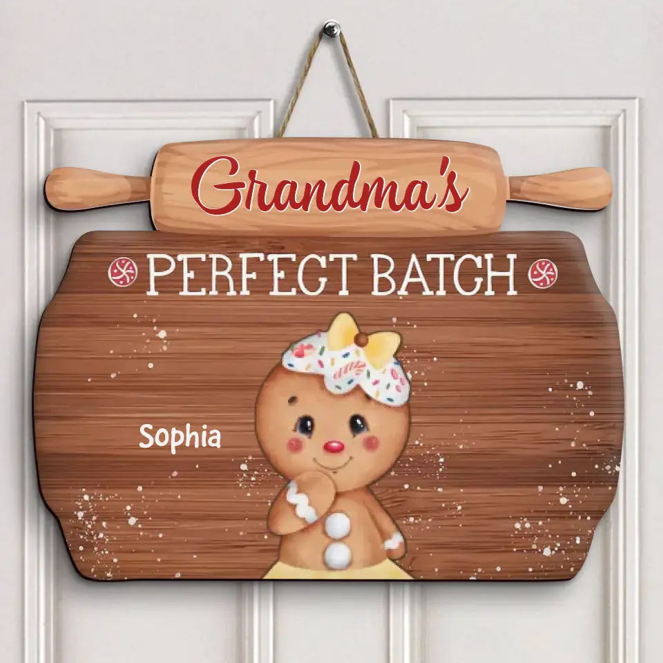 Grandma's Perfect Batch - Personalized Custom Door Sign - Christmas Gift For Grandma, Family Members