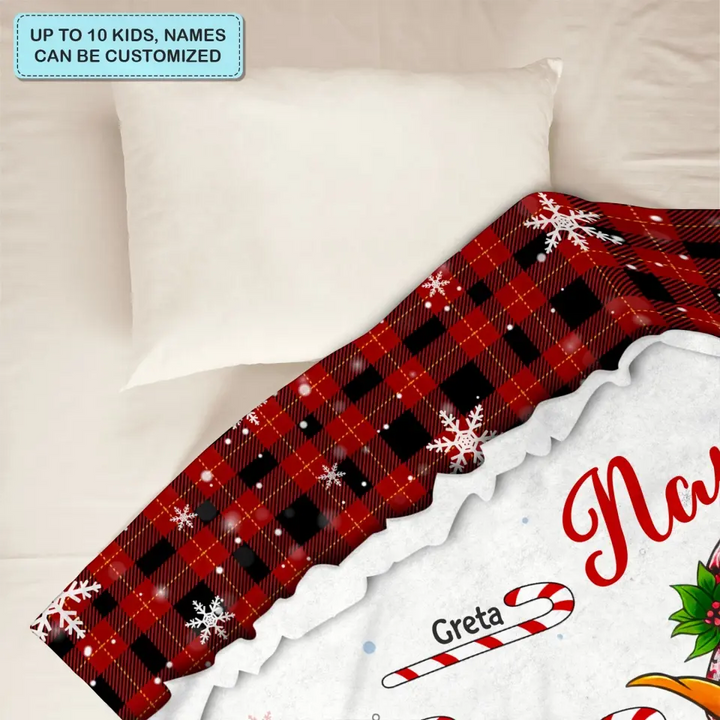 Cute Snowman Candy Cane Kids - Personalized Custom Blanket - Christmas, Mother's Day Gift For Grandma, Mom, Family Members