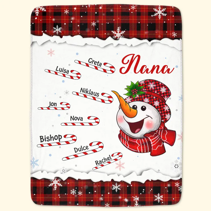 Cute Snowman Candy Cane Kids - Personalized Custom Blanket - Christmas, Mother's Day Gift For Grandma, Mom, Family Members