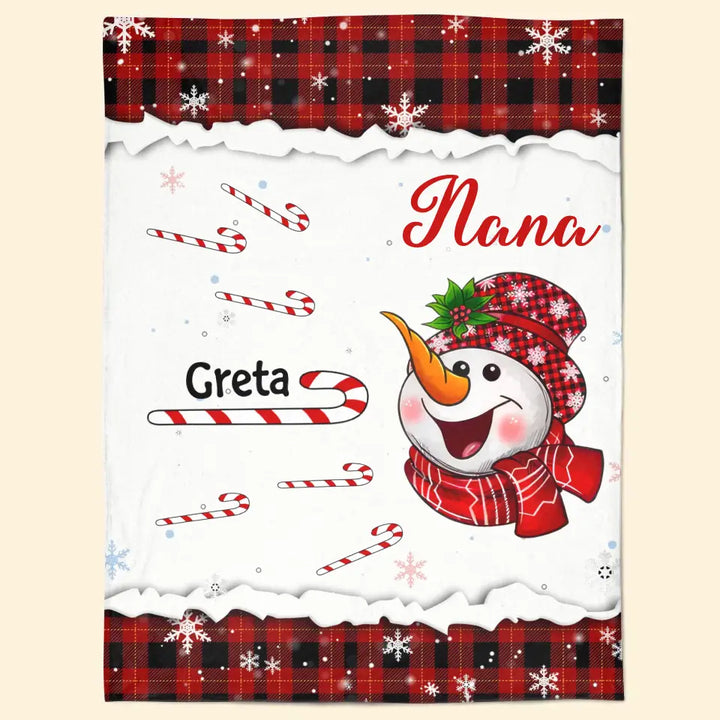 Cute Snowman Candy Cane Kids - Personalized Custom Blanket - Christmas, Mother's Day Gift For Grandma, Mom, Family Members