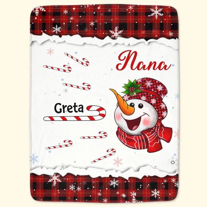 Cute Snowman Candy Cane Kids - Personalized Custom Blanket - Christmas, Mother's Day Gift For Grandma, Mom, Family Members