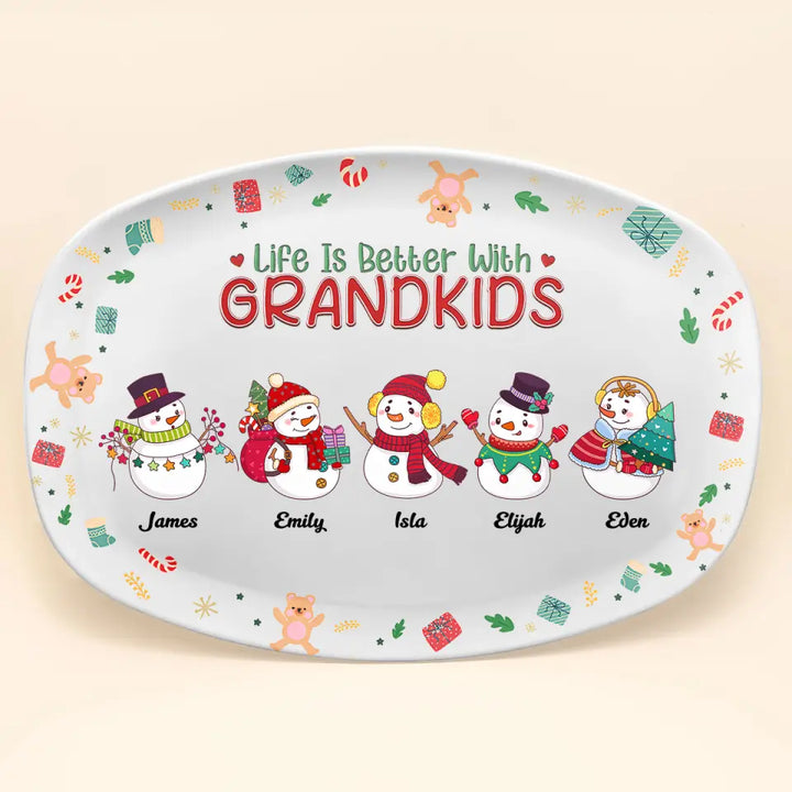 Life Is Better With Grandkids - Personalized Custom Platter - Christmas Gift For Grandma, Mom, Family Members