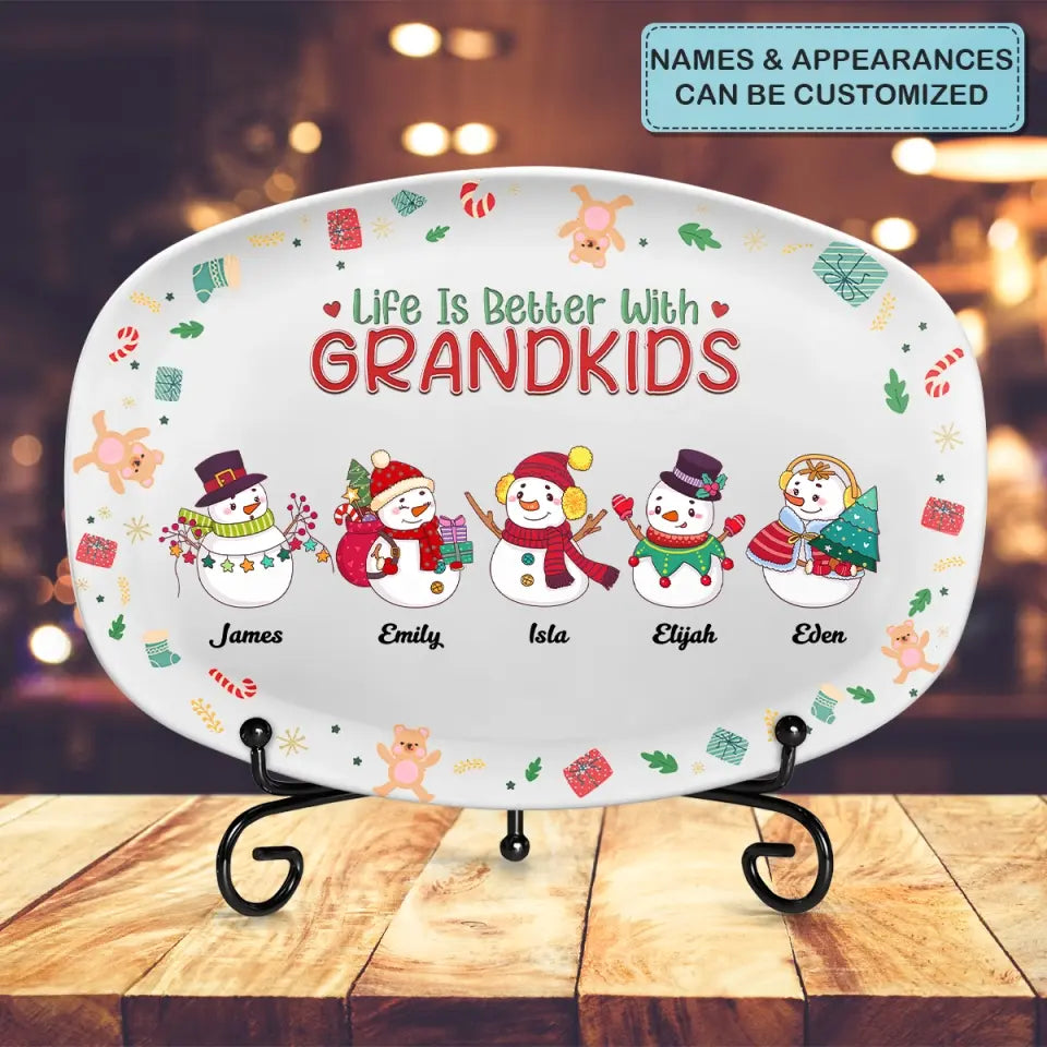 Life Is Better With Grandkids - Personalized Custom Platter - Christmas Gift For Grandma, Mom, Family Members