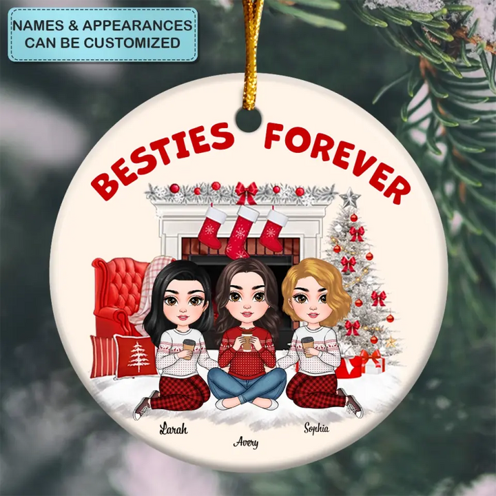 Besties Forever - Personalized Custom Ceramic Ornament - Christmas Gift For Besties, Friends