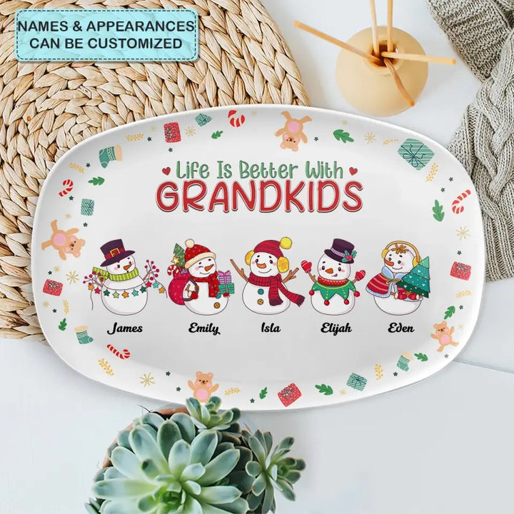 Life Is Better With Grandkids - Personalized Custom Platter - Christmas Gift For Grandma, Mom, Family Members