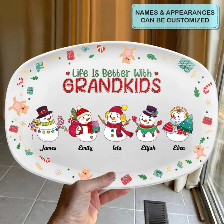 Life Is Better With Grandkids - Personalized Custom Platter - Christmas Gift For Grandma, Mom, Family Members
