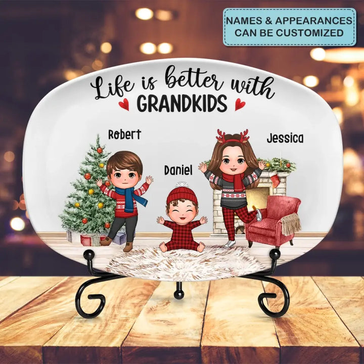 Life Is Better With Grandkids - Personalized Custom Platter - Christmas Gift For Grandma, Mom, Family Members