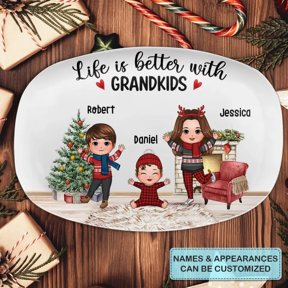 Life Is Better With Grandkids - Personalized Custom Platter - Christmas Gift For Grandma, Mom, Family Members