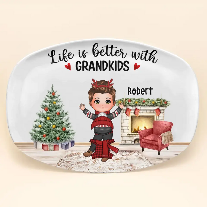 Life Is Better With Grandkids - Personalized Custom Platter - Christmas Gift For Grandma, Mom, Family Members