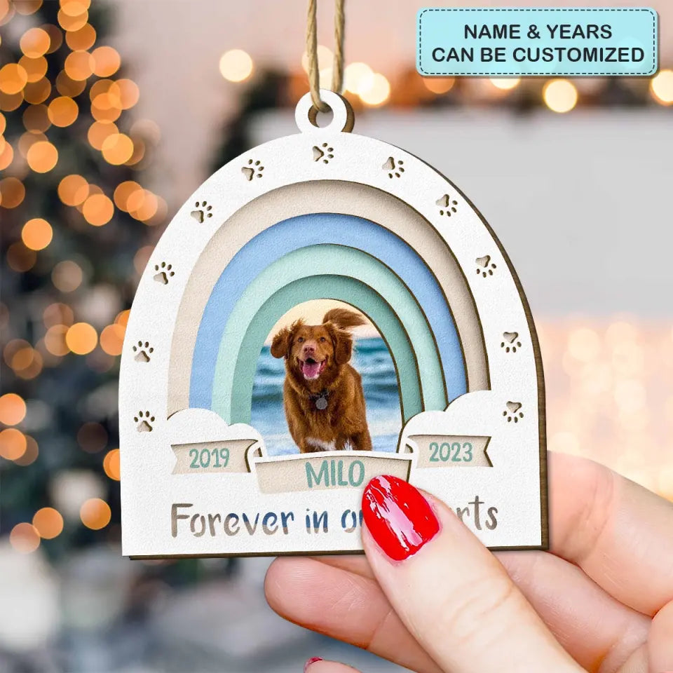 Forever In Our Hearts - Personalized Custom Wood Ornament - Christmas, Memorial Gift For Pet Mom, Pet Dad, Pet Lover, Pet Owner