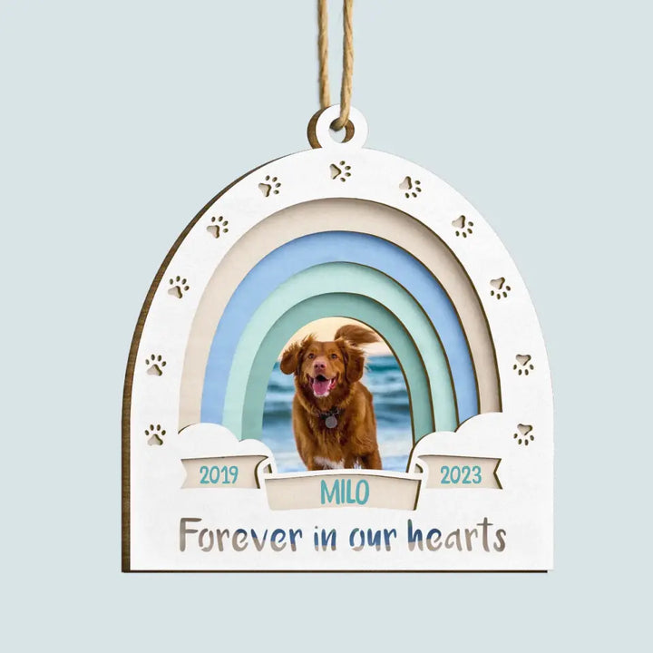 Forever In Our Hearts - Personalized Custom Wood Ornament - Christmas, Memorial Gift For Pet Mom, Pet Dad, Pet Lover, Pet Owner