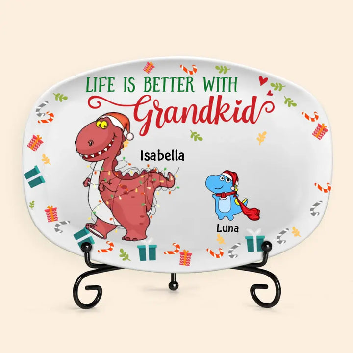 Dinosaur Life Is Better With Grandkids - Personalized Custom Platter - Christmas Gift For Grandma, Mom, Family Members