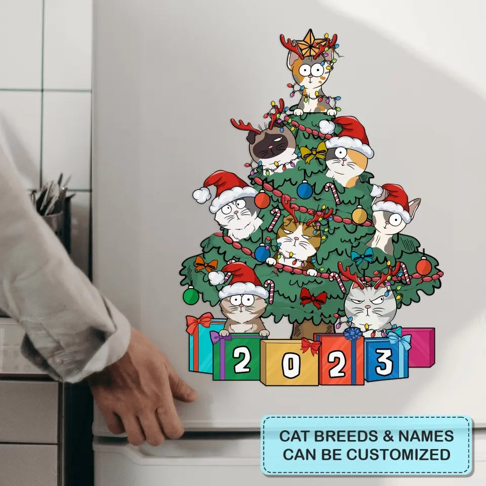 Cat Christmas Tree 2023 - Personalized Custom Decal - Christmas Gift For Cat Mom, Cat Dad, Cat Owner, Cat Lover