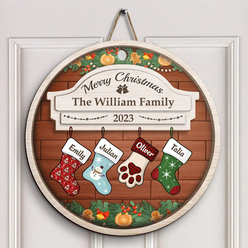 Jolly Little Christmas - Personalized Custom Door Sign - Christmas Gift For Family Members