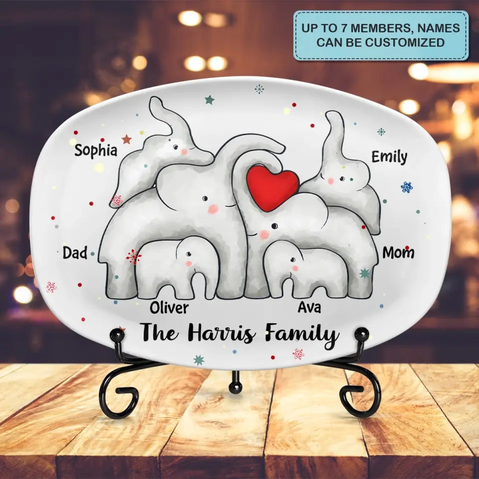 Elephant Family - Personalized Custom Platter - Home Decor Gift For Family, Family Members
