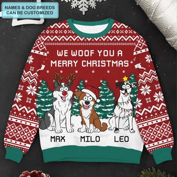 We Woof You A Merry Christmas - Personalized Custom Ugly Sweater - Christmas Gift For Cat Lovers, Cat Owners, Cat Mom, Cat Dad, Dog Lovers, Dog Owners, Dog Mom, Dog Dad