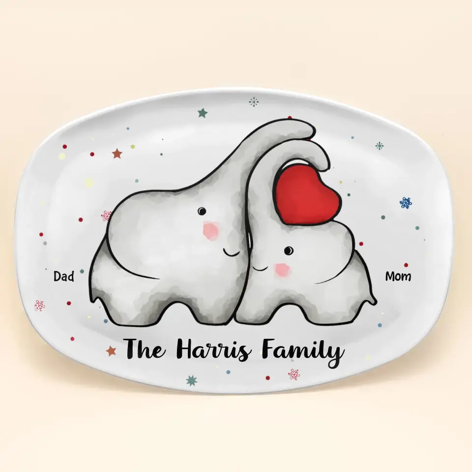 Elephant Family - Personalized Custom Platter - Home Decor Gift For Family, Family Members