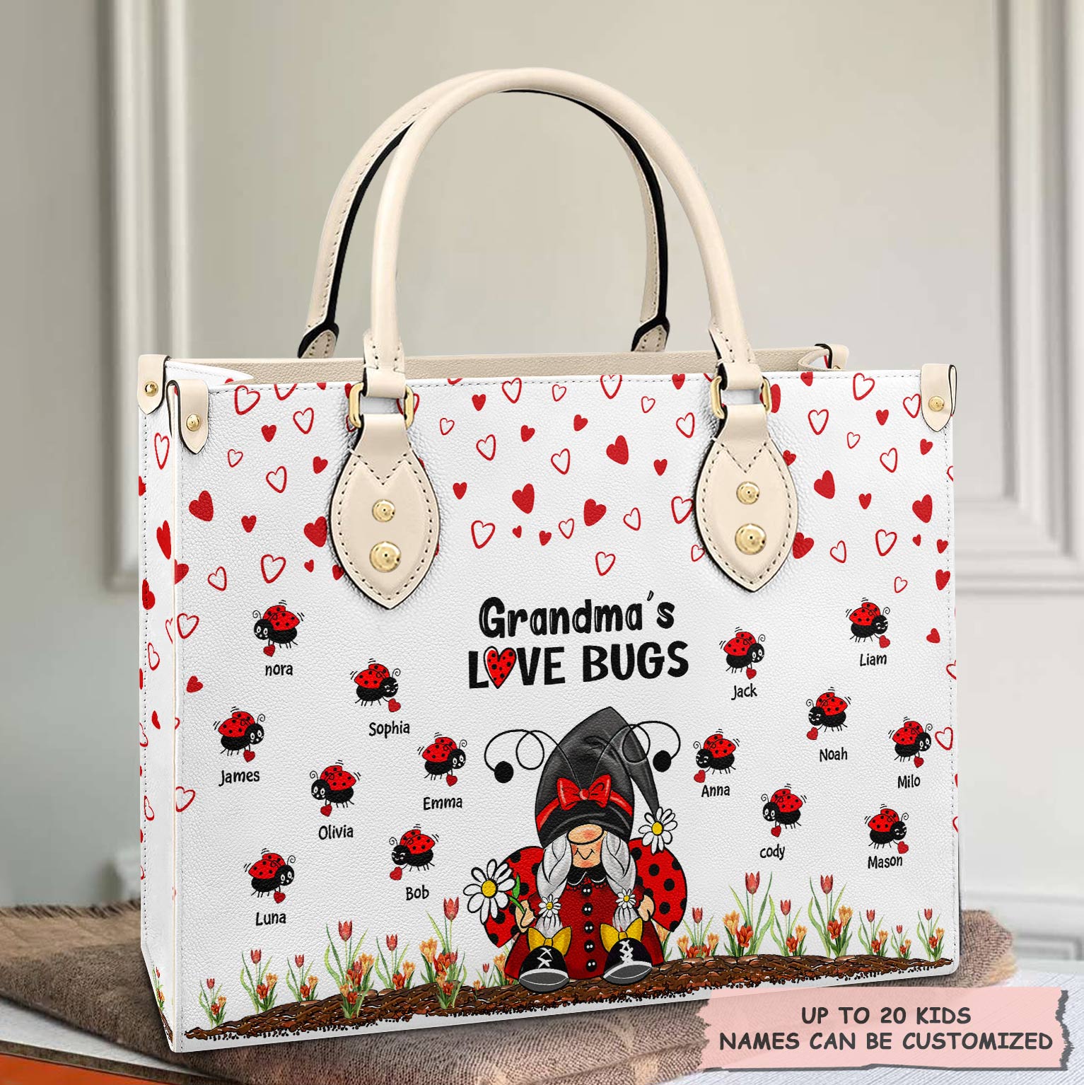 Personalized Leather Bag - Gift For Grandma - Grandma's Love Bugs