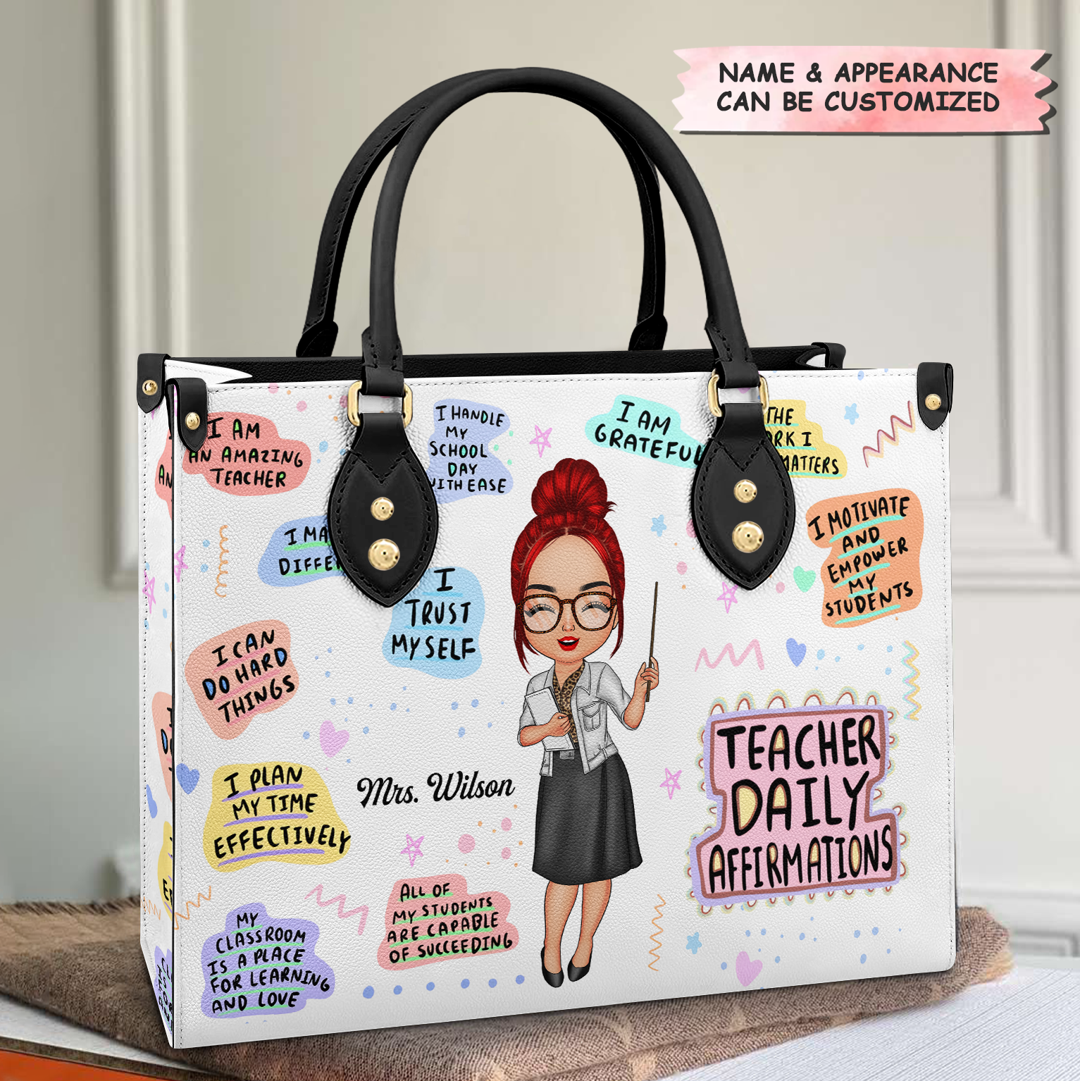 Personalized Leather Bag - Gift For Teachers - Teacher Daily Affirmations