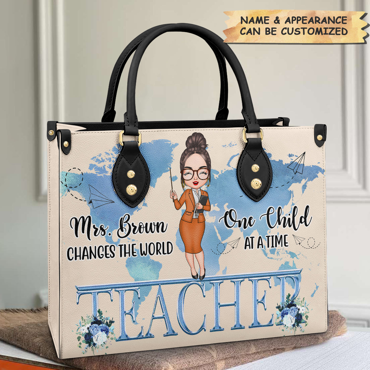 Personalized Leather Bag - Gift For Teacher - One Child At A Time