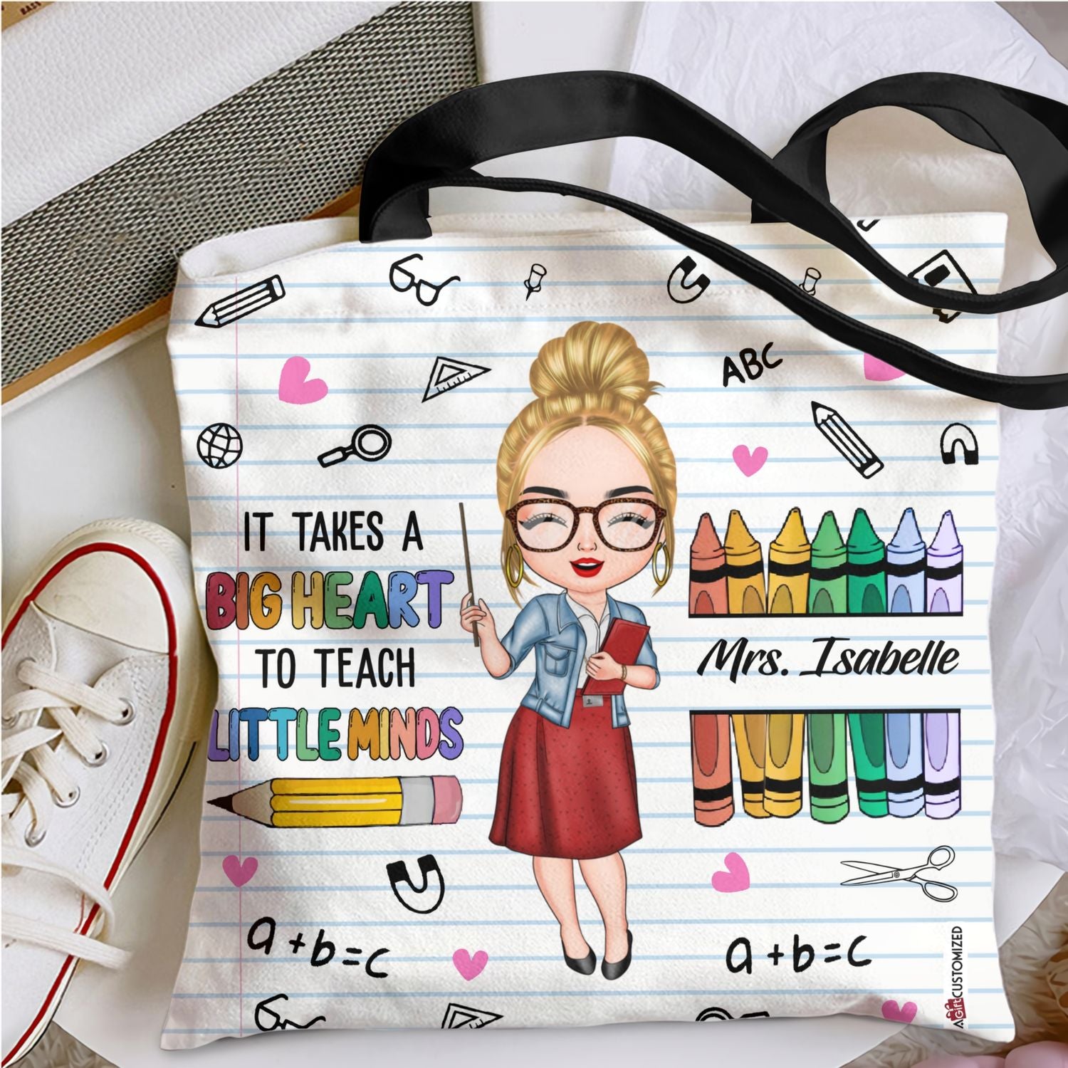 Personalized Tote Bag - Gift For Teacher - It Takes A Big Heart To Teach Little Minds