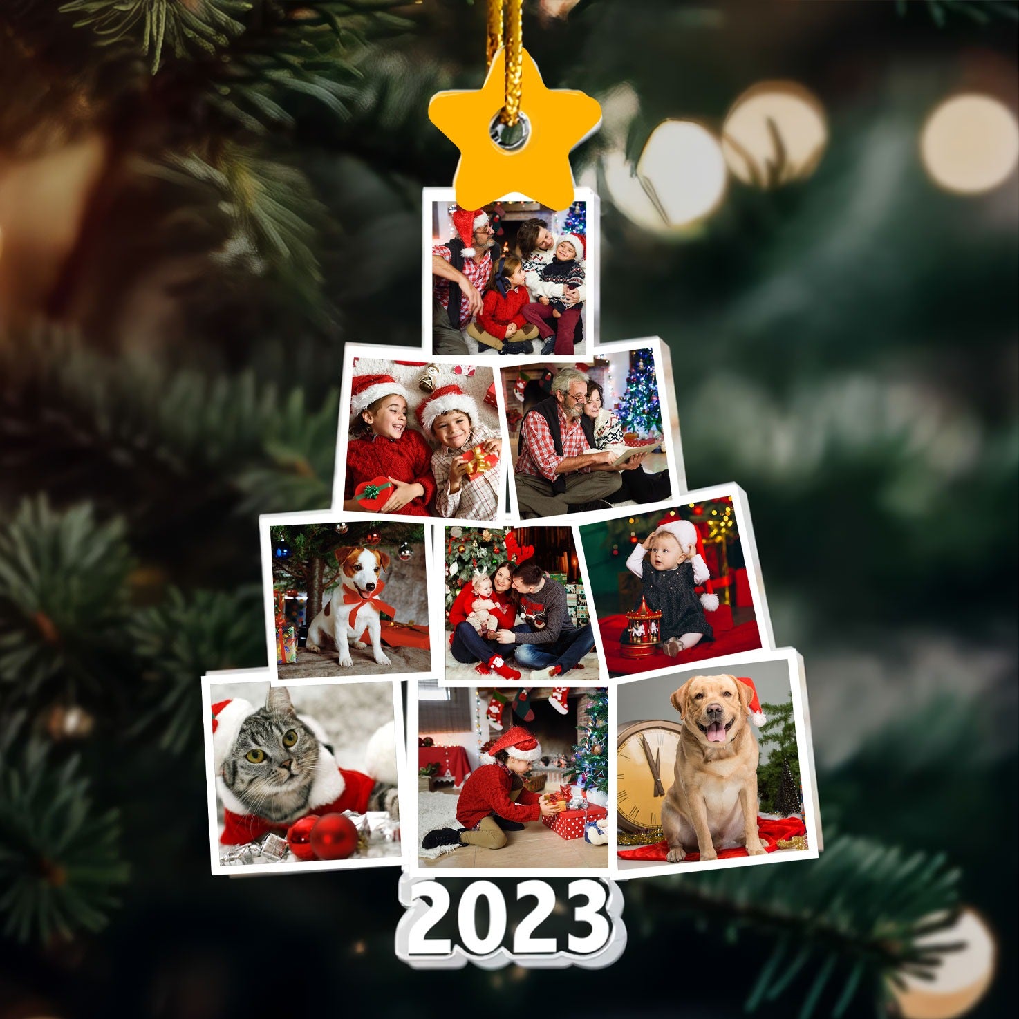 Family 2023 Photo Christmas Tree - Personalized Custom Mica Ornament