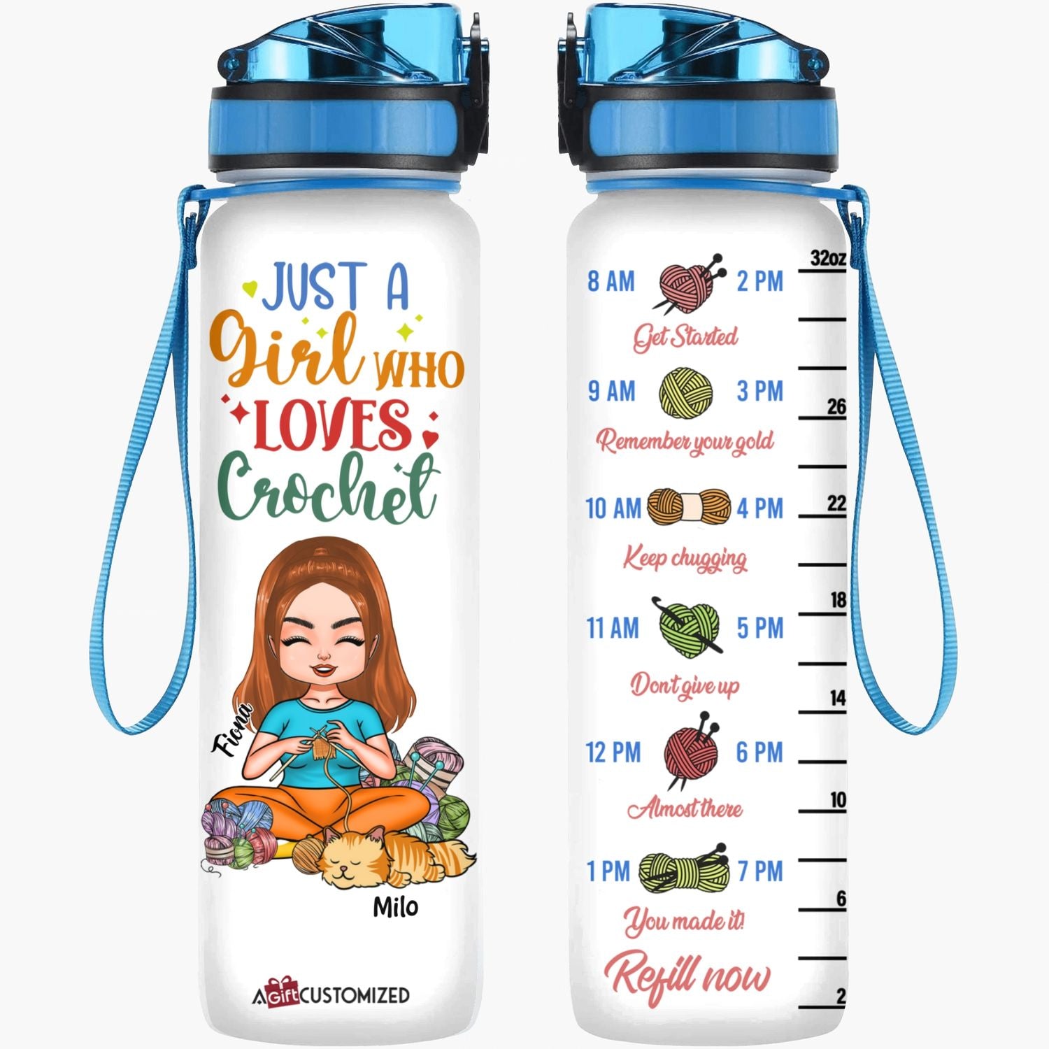 Personalized Water Tracker Bottle - Gift For Crocheting & Knitting Lovers -  Just A Girl Who Loves Crochet