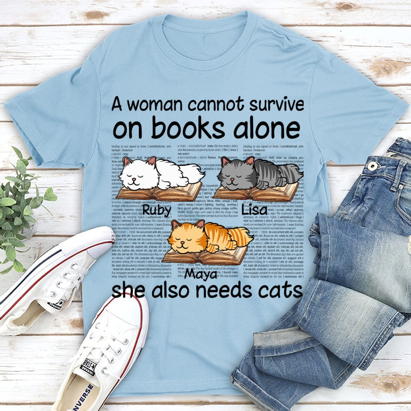 Personalized T-shirt - Gift For Cat Lovers - A Woman With Cats And Books