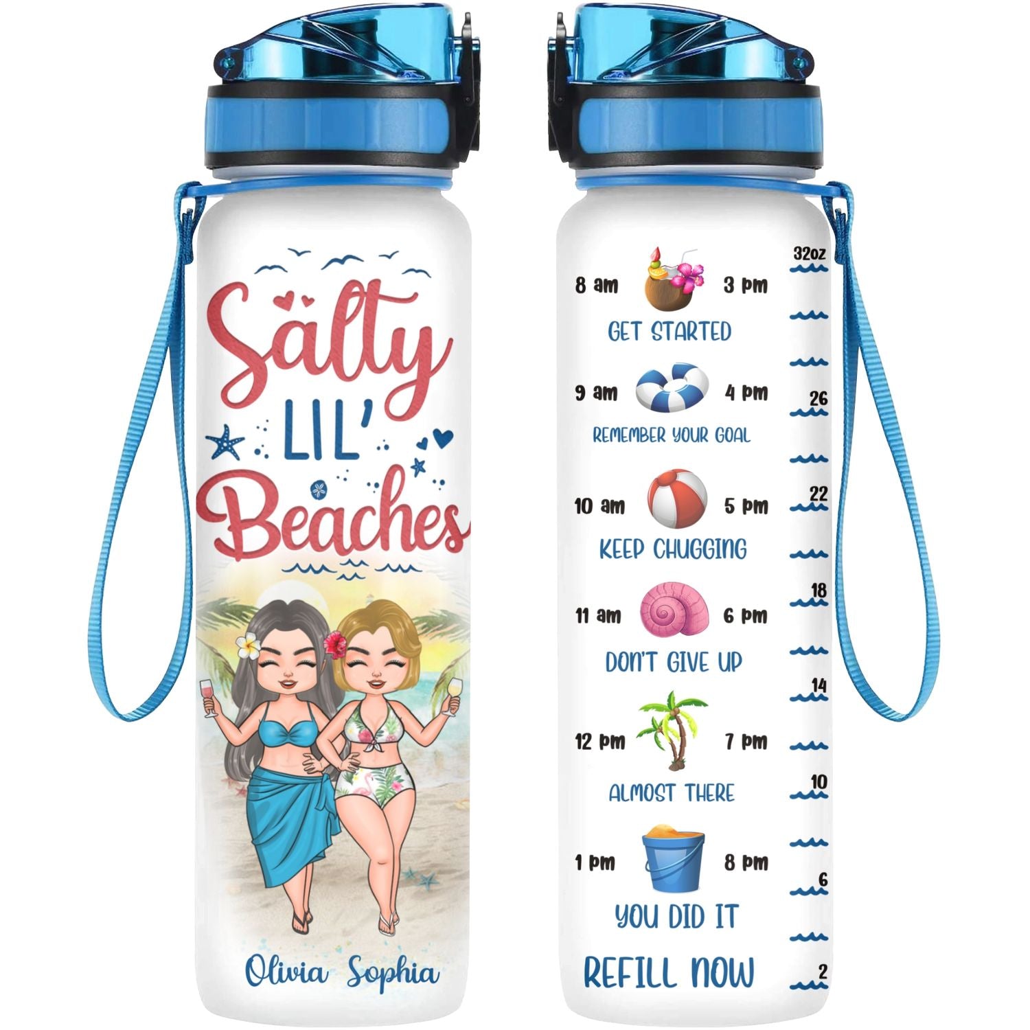 Personalized Water Tracker Bottle - Gift For Friends - Beaches Booze Besties
