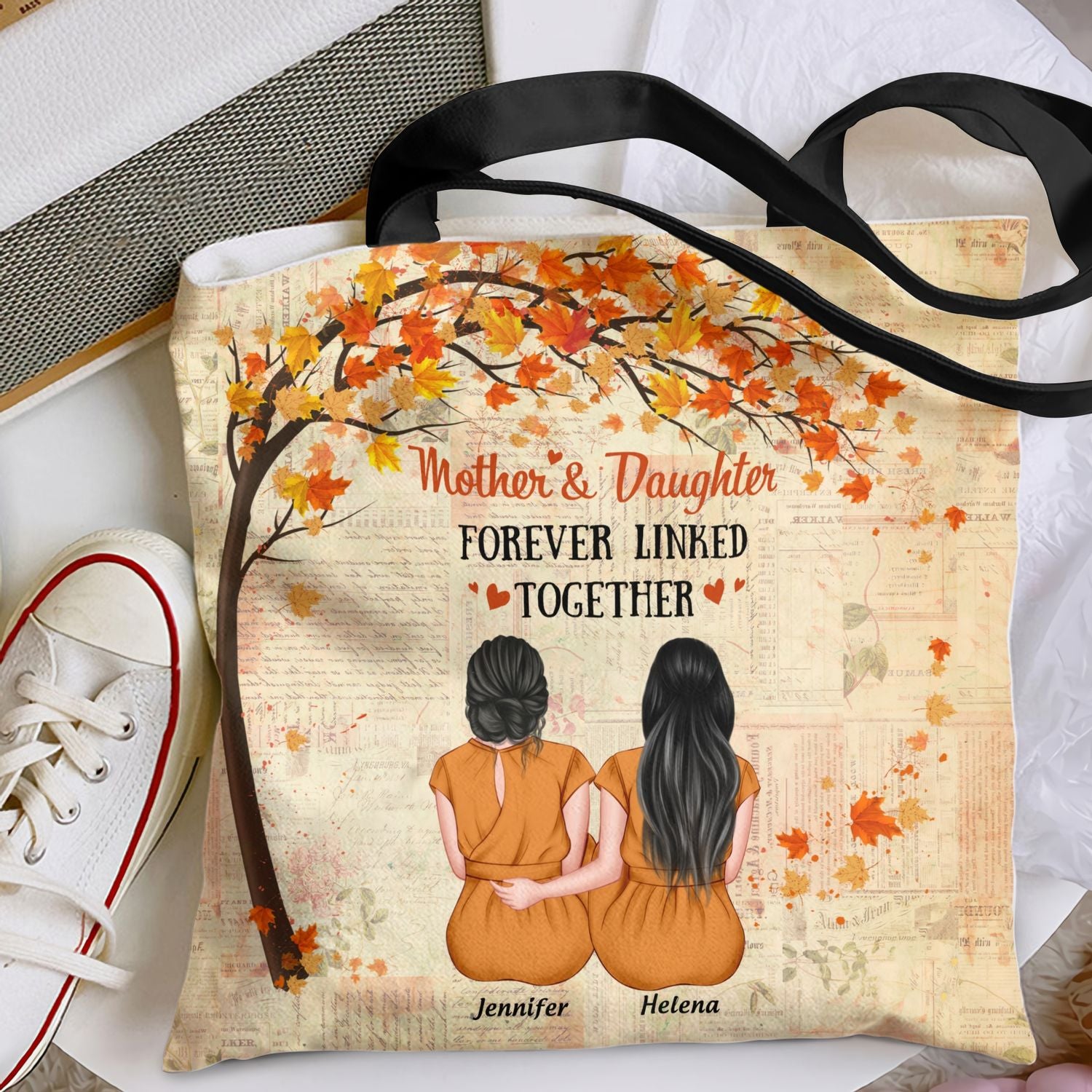 Personalized Tote Bag - Gift For Mother - Mother & Daughter Forever Linked Together