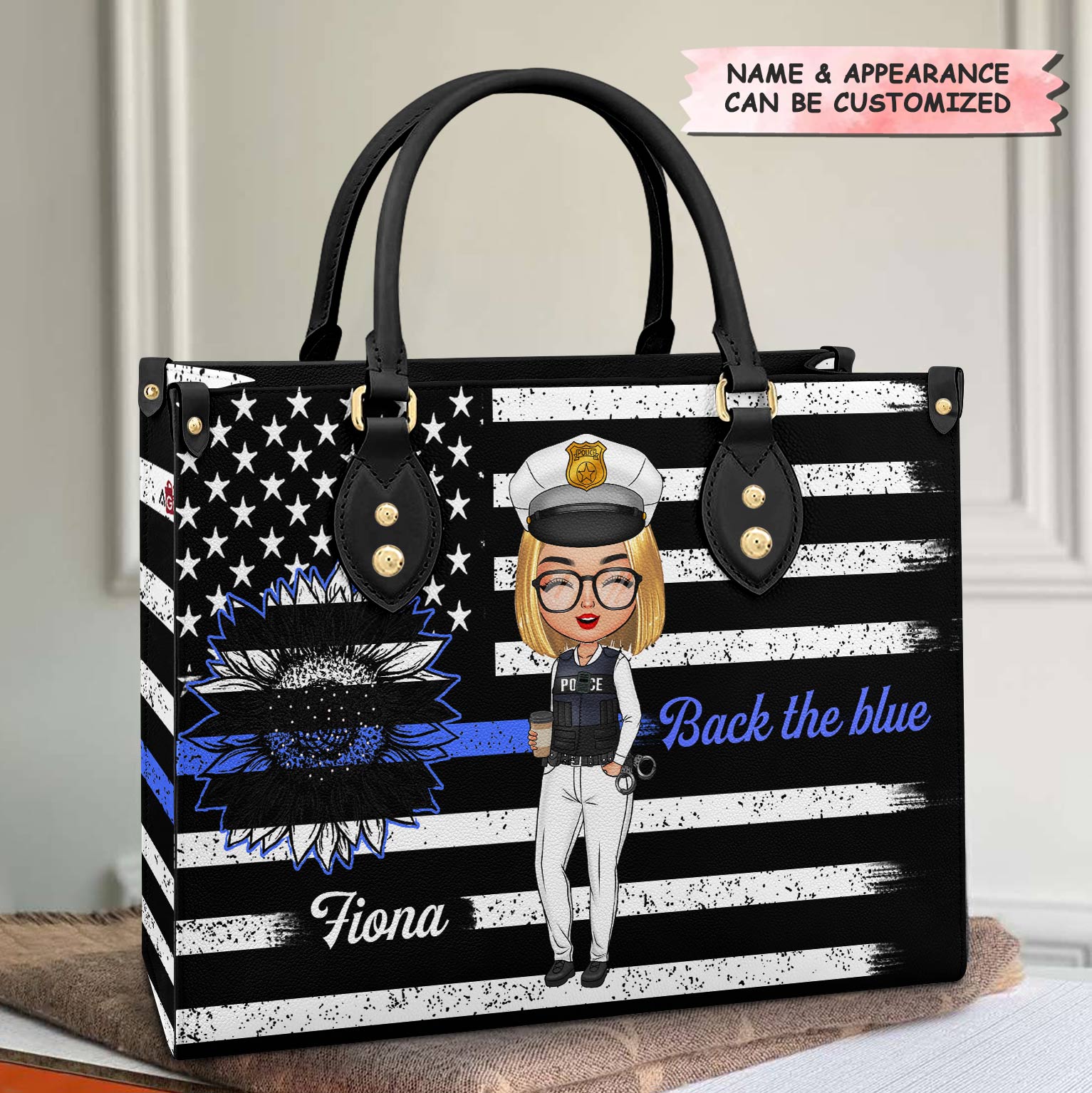 Personalized Leather Bag - Gift For Police - Back The Blue