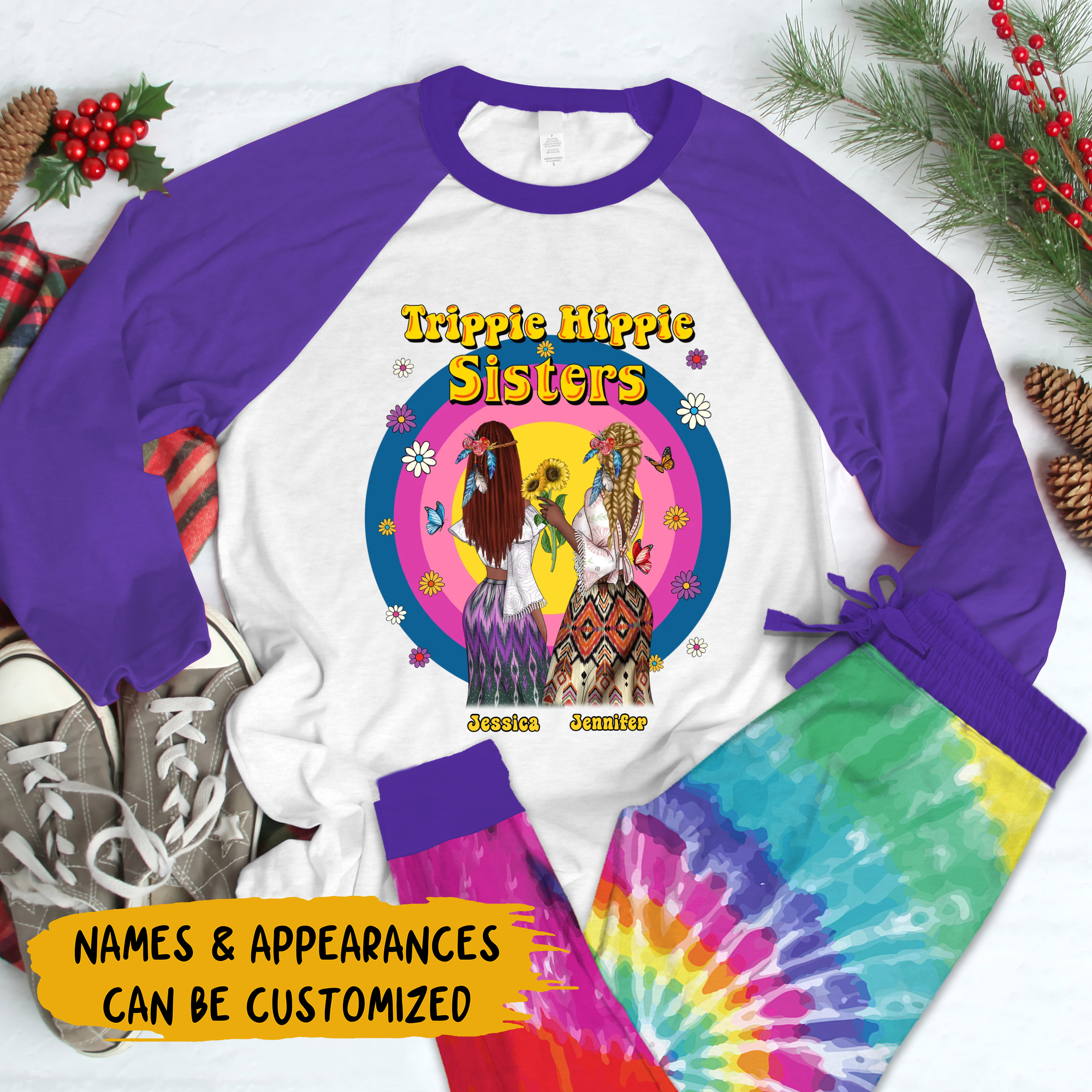 Personalized Pajama Set - Gift For Hippie Besties - Trippie Hippie Sisters