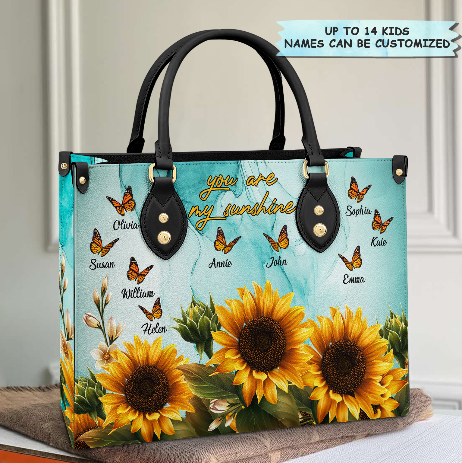 Personalized Leather Bag - Gift For Mom and Grandma - You Are My Sunshine Butterfly