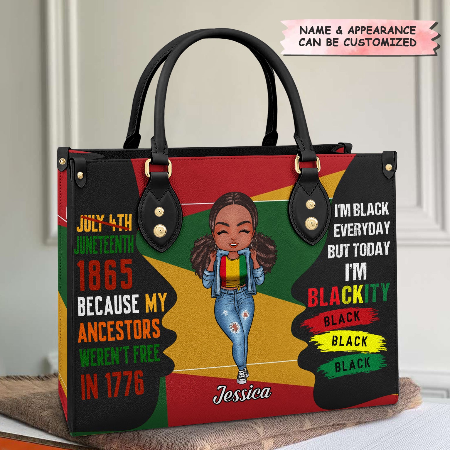 Personalized Leather Bag - Gift For Black Woman - Juneteenth 1865 Because My Ancestors Weren't Free In 1776