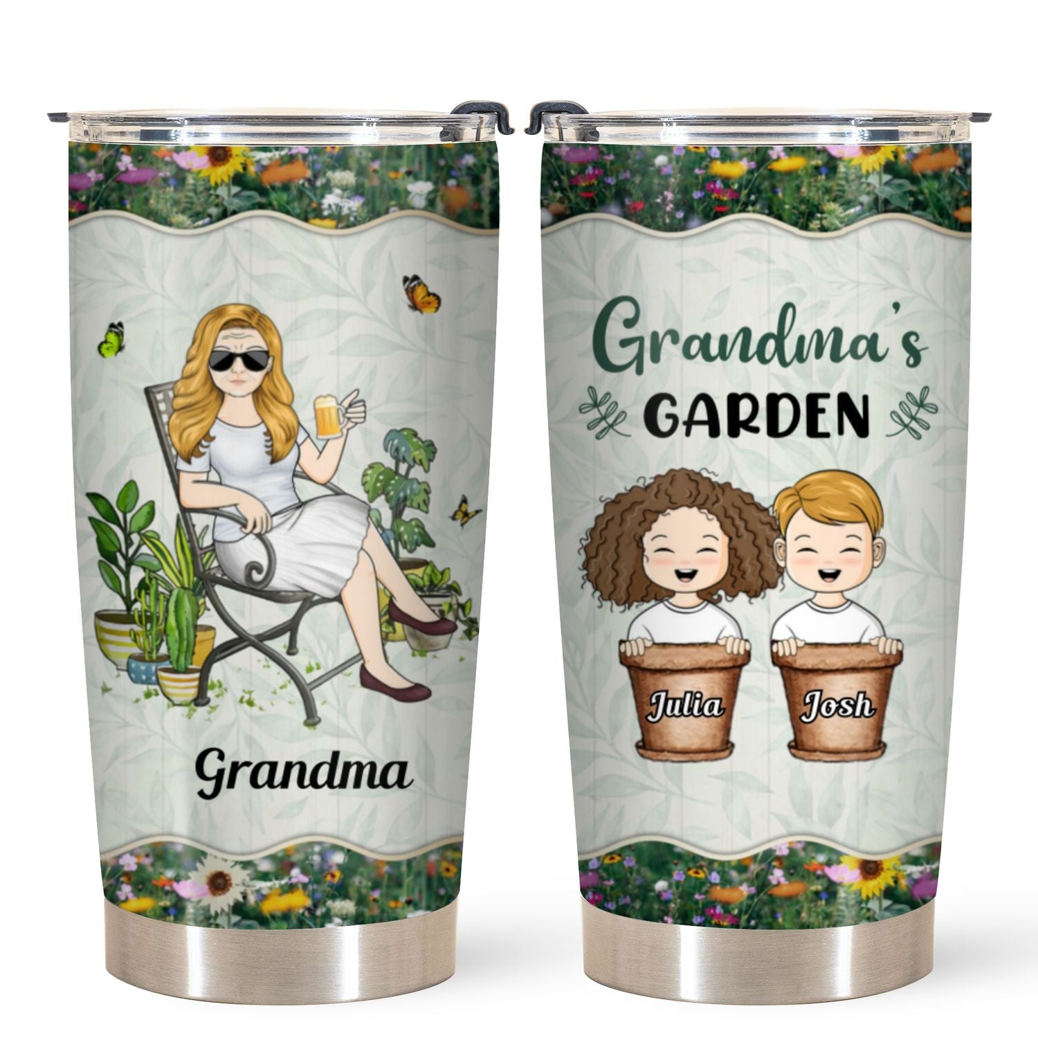 Personalized Tumbler - Gift For Grandma & Mother - Grandma's Garden