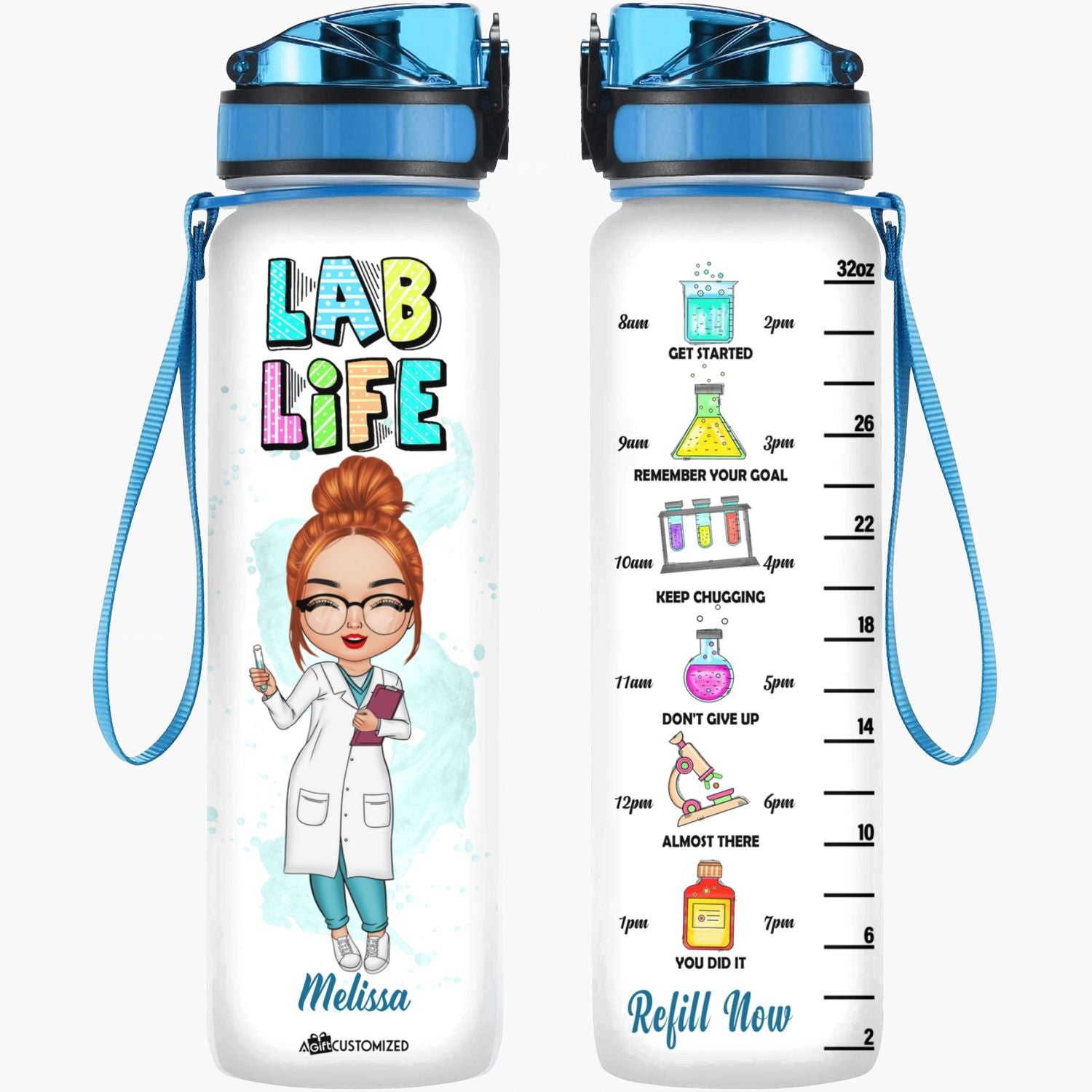 Personalized Water Tracker Bottle - Gift For Lab Tech - Lab Life