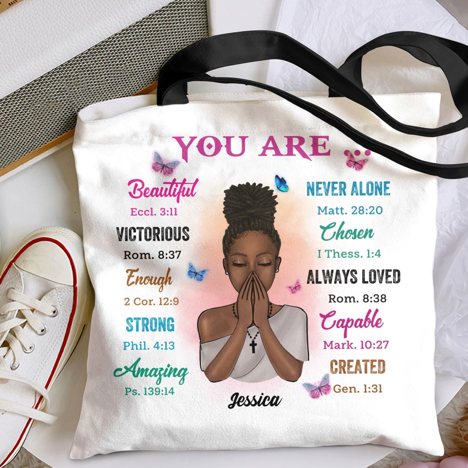 Personalized Tote Bag - Gift For Her - You Are Beautiful Victorious Enough