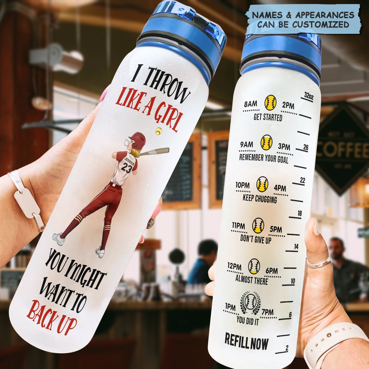 Personalized Water Tracker Bottle - Gift For Softball Lovers - Softball Girl