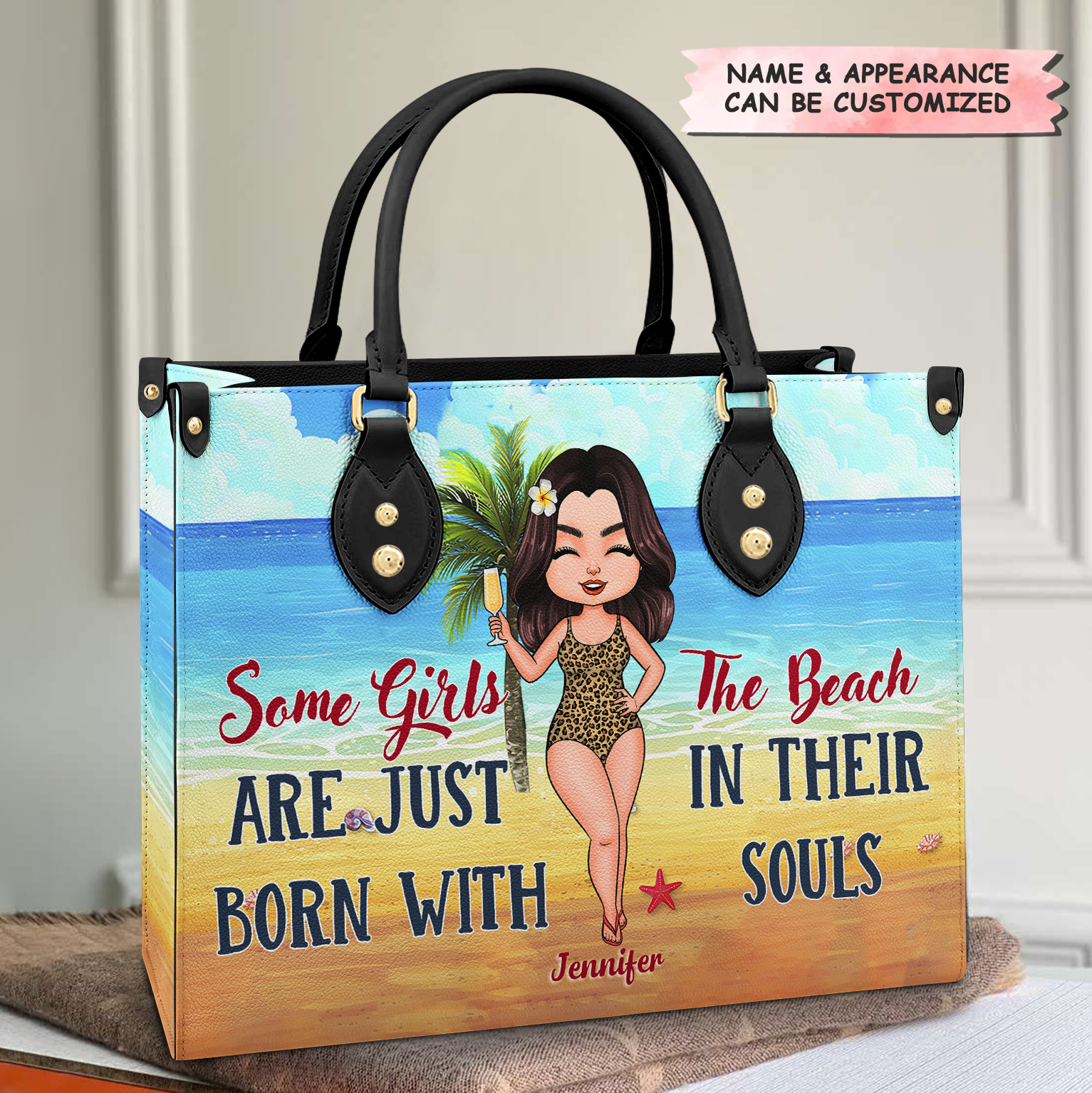 Personalized Leather Bag - Gift For Beach Lover - Born With The Beach In Their Souls