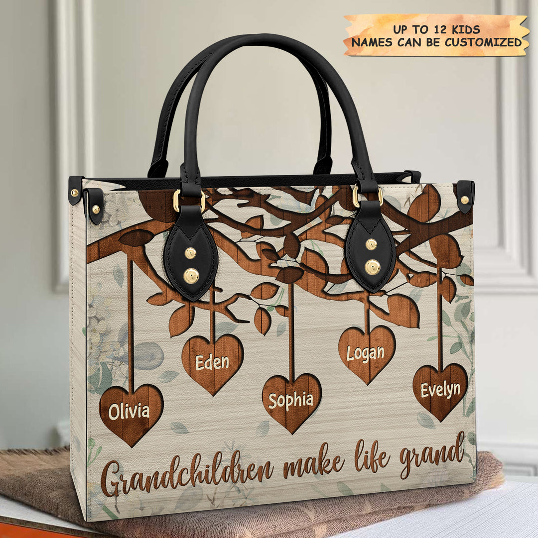 Personalized Leather Bag Gift For Grandma Grandchildren Make