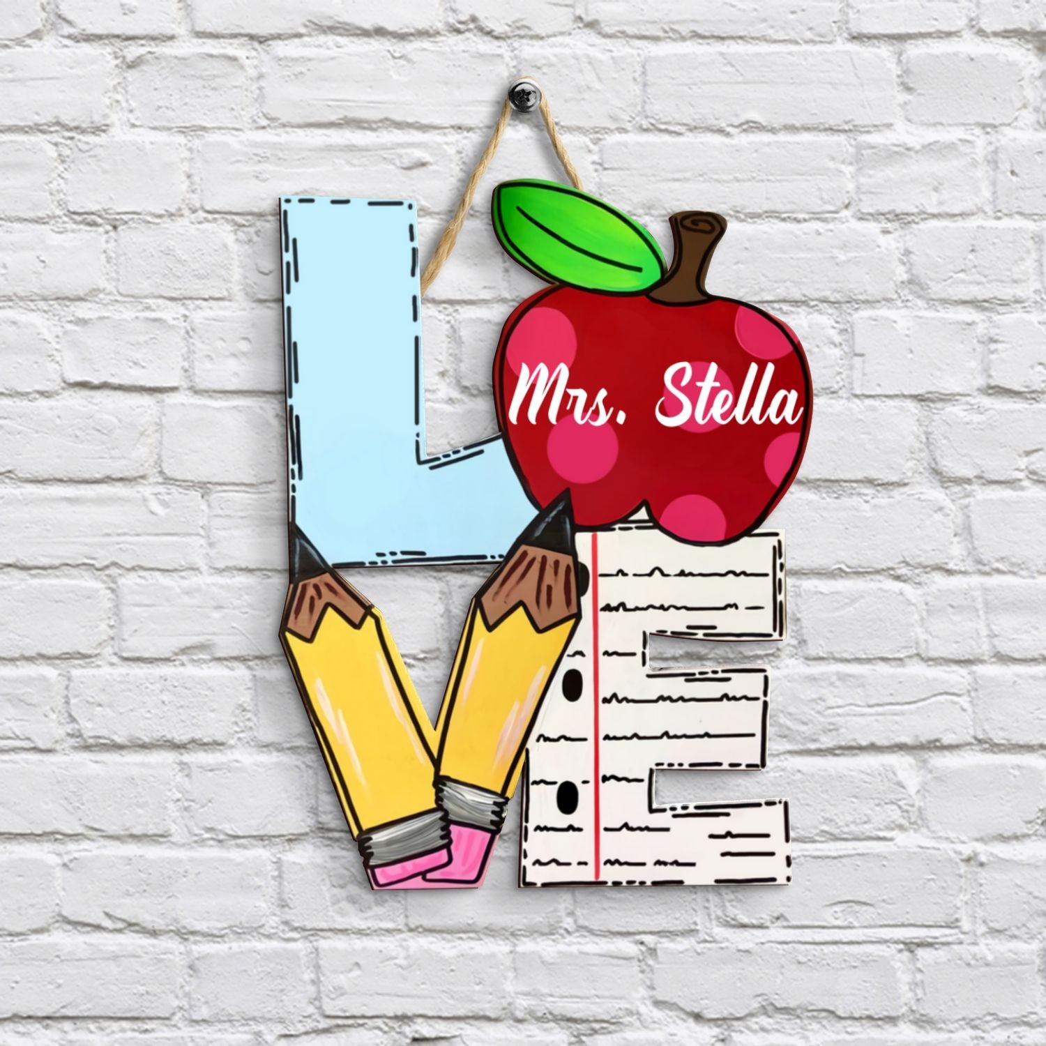 Personalized Door Sign - Gift For Teacher - Pencil Paper Apple