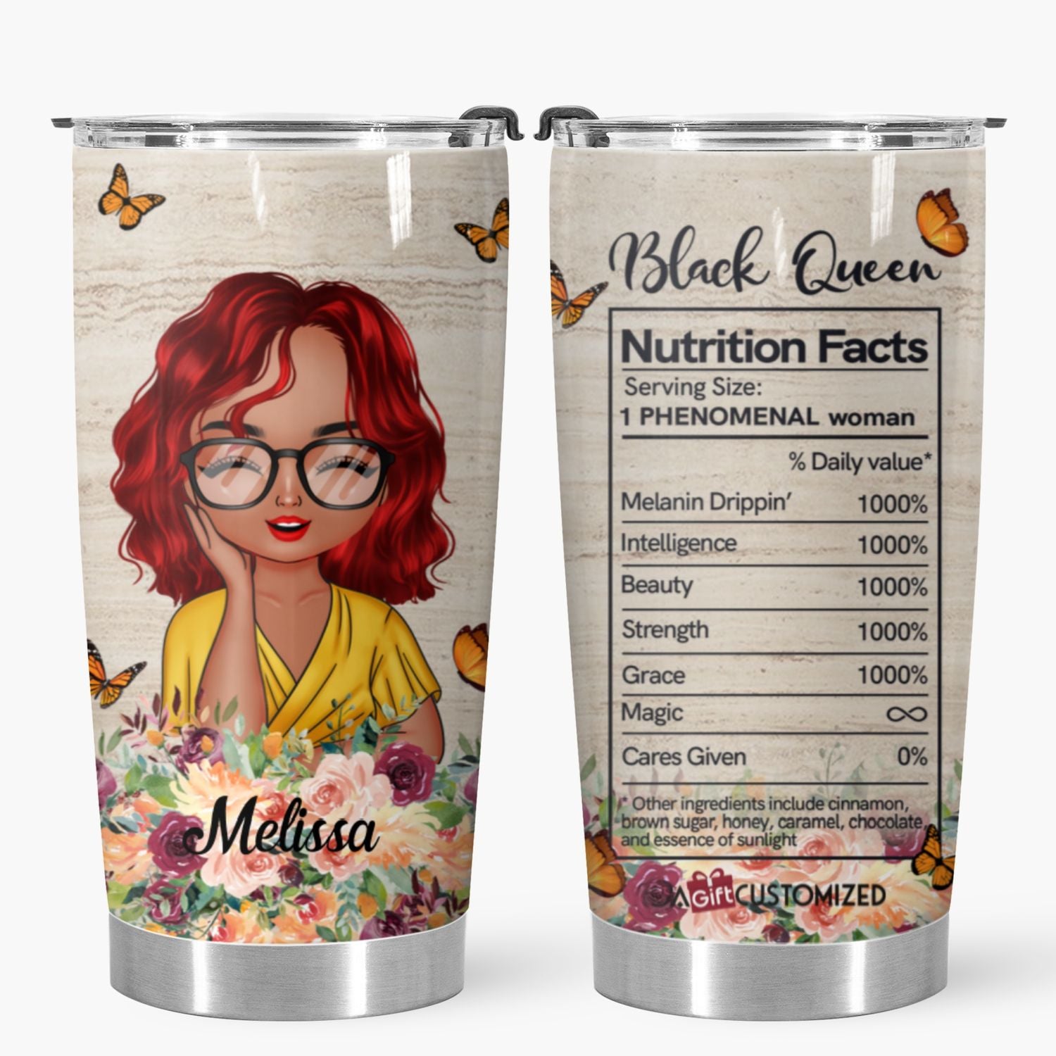 Personalized Tumbler - Gift For Black Women - Black Queen Nutrition Facts