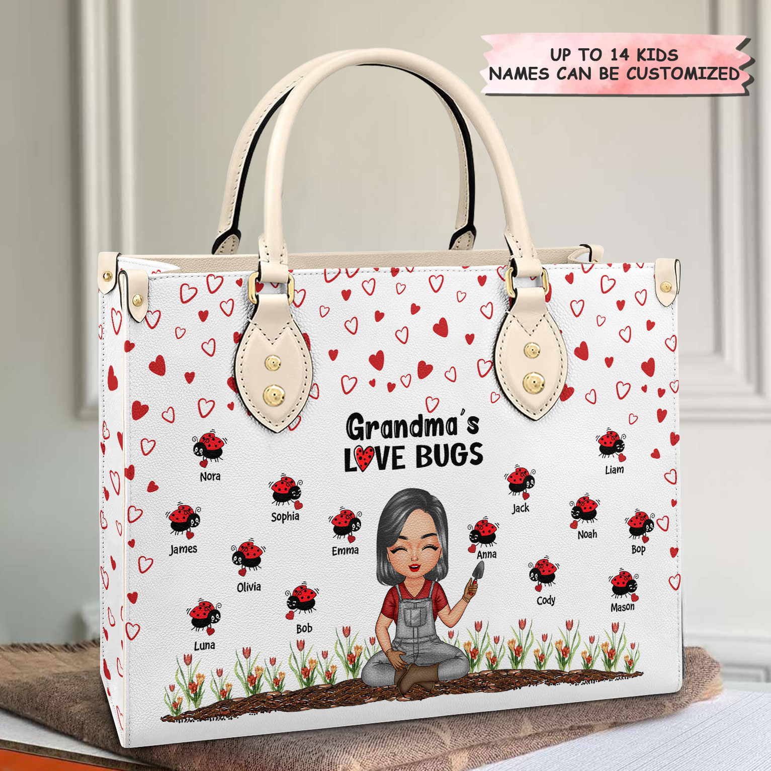 Personalized Leather Bag - Gift For Grandma - Grandma's Lovebugs