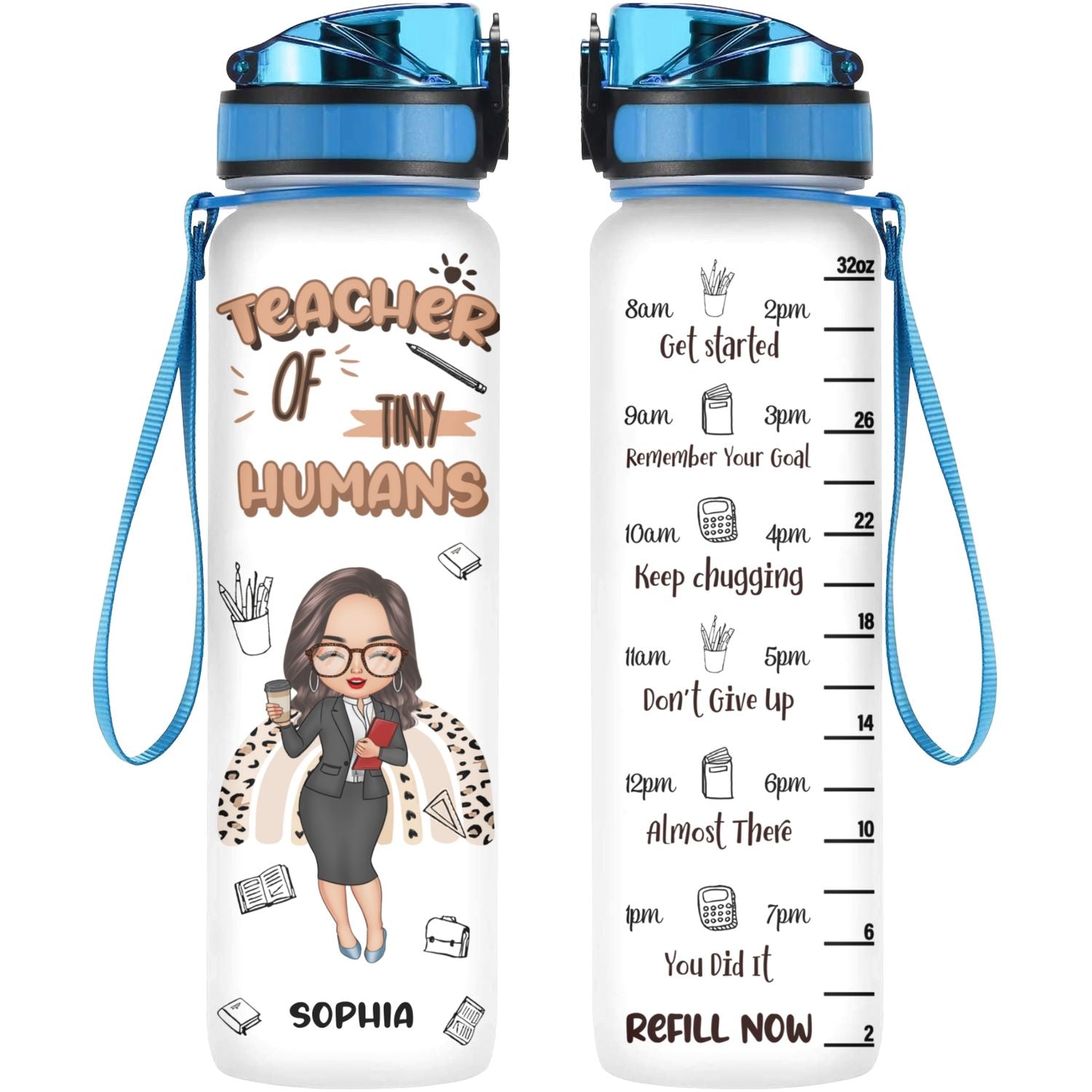 Personalized Water Tracker Bottle - Gift For Teacher - Teacher Of Tiny Humans