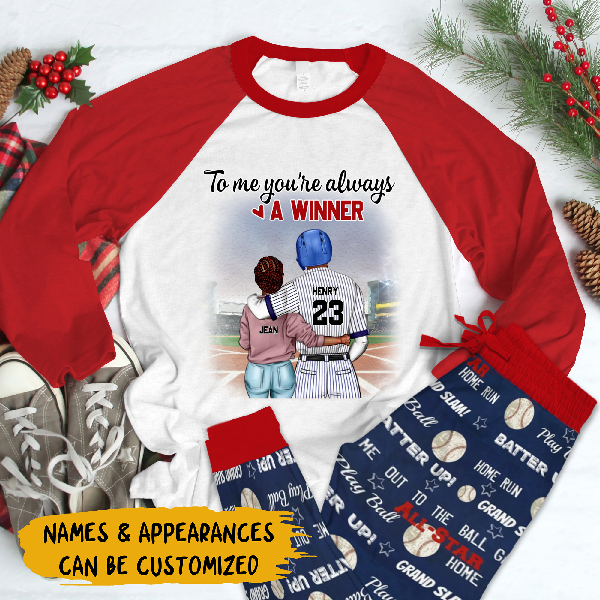 Personalized Pajama Set - Gift For Baseball Couples - To Me You're Always A Winner