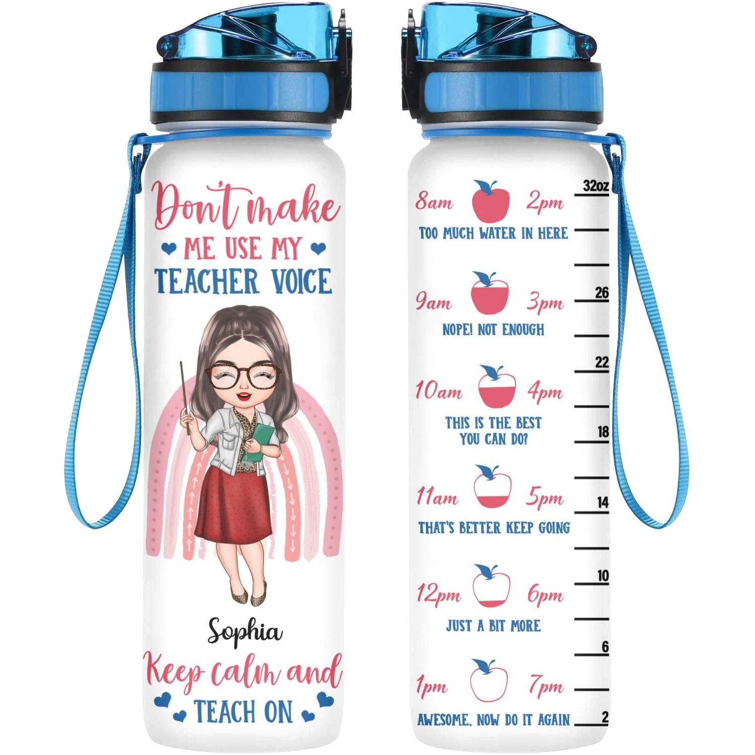 Personalized Water Tracker Bottle - Gift For Teacher - Keep Calm And Teach On