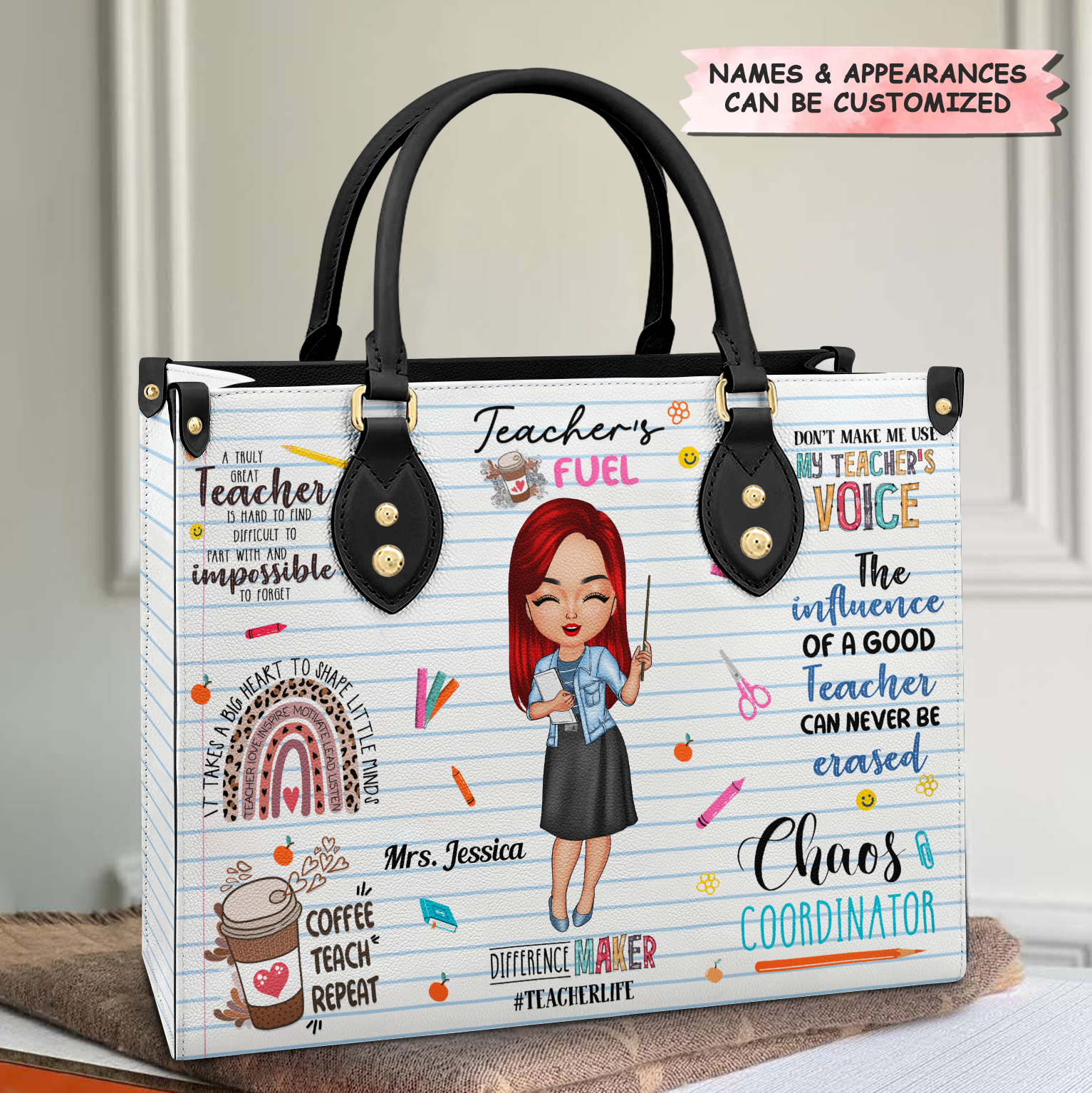 Personalized Leather Bag - Gift For Teacher - Teacher Fuel Chaos Coordinator