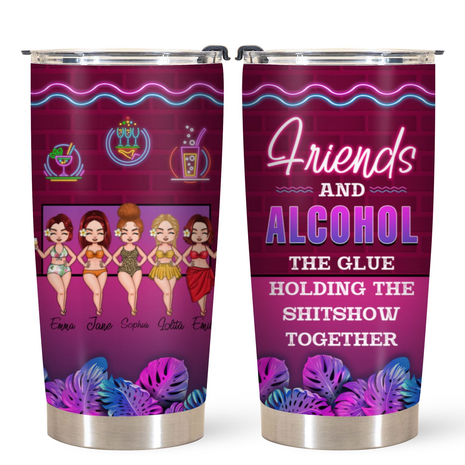 Personalized Tumbler - Gift For Friends - Neon Beach Besties
