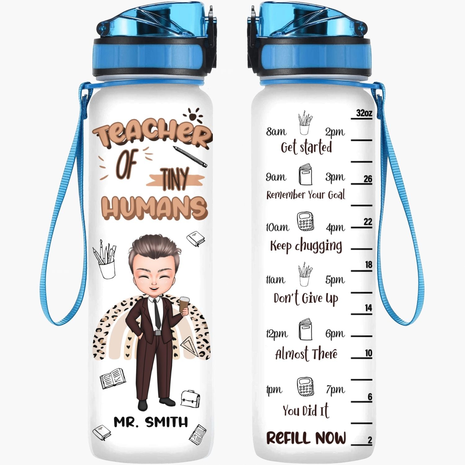 Personalized Water Tracker Bottle - Gift For Teacher - Teacher Of Tiny Human