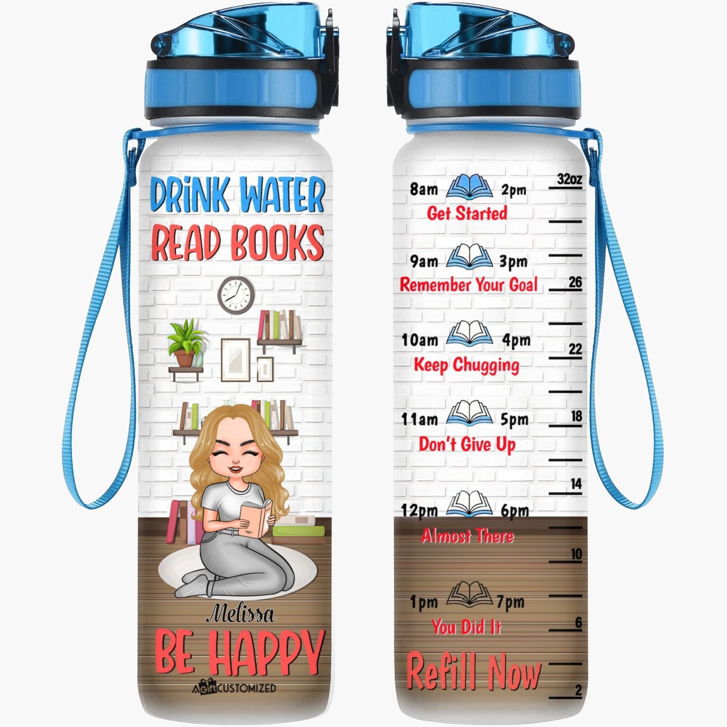 Personalized Water Tracker Bottle - Gift For Reading Lovers - Drink Water Read Books